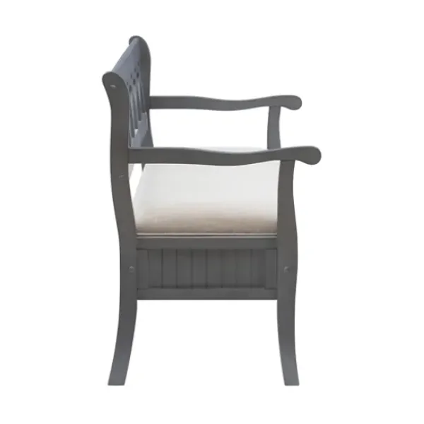 Benches & Ottomans-Kirkland's Home Gray Wood Upholstered Storage Bench Gray/White