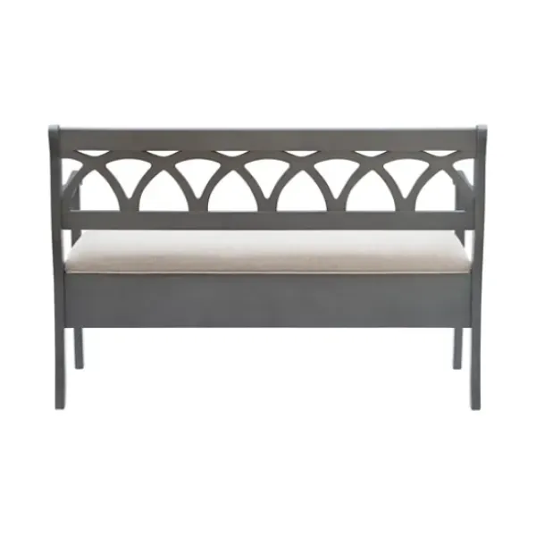Benches & Ottomans-Kirkland's Home Gray Wood Upholstered Storage Bench Gray/White