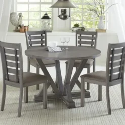 Dining Tables-Kirkland's Home Gray Wooden Fiji Round Dining Table