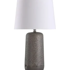 Table Lamps-Kirkland's Home Gray Woven Ceramic Wicker Table Lamp White/Ivory