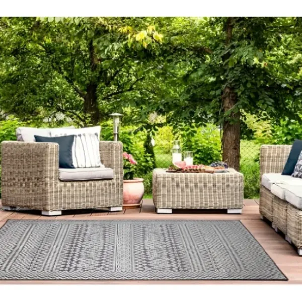 Outdoor Rugs-Kirkland's Home Gray Zig-Zag Ezra Indoor/Outdoor Area Rug, 4X7 Gray/White