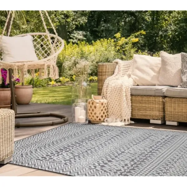 Outdoor Rugs-Kirkland's Home Gray Zig-Zag Ezra Indoor/Outdoor Area Rug, 4X7 Gray/White