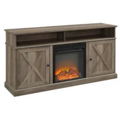 Tv Stands & Media Consoles-Kirkland's Home Graywash Rustic Fireplace Cabinet Brown