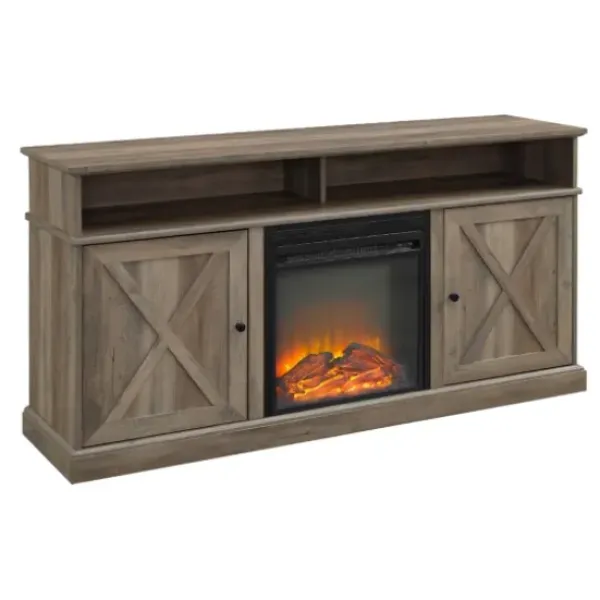 Tv Stands & Media Consoles-Kirkland's Home Graywash Rustic Fireplace Cabinet Brown