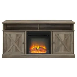 Tv Stands & Media Consoles-Kirkland's Home Graywash Rustic Fireplace Cabinet Brown