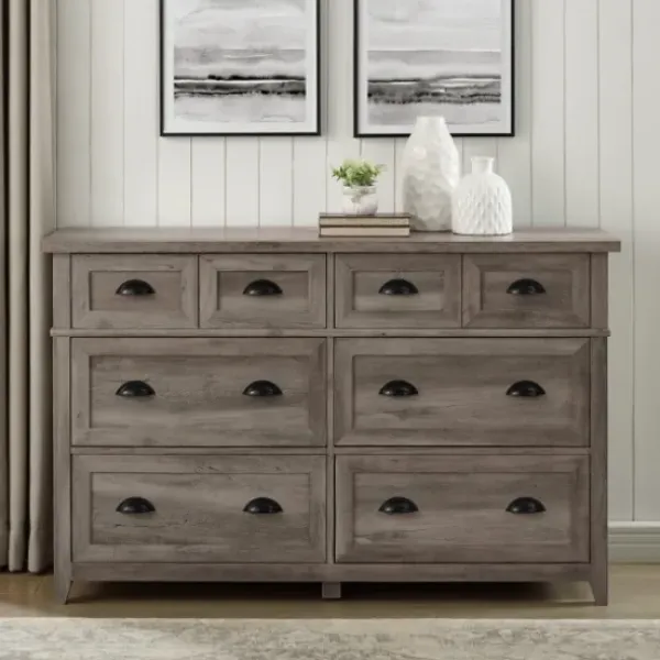 Dressers & Chests-Kirkland's Home Graywash Wood Cup Handle Dresser Tan