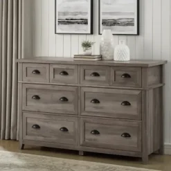 Dressers & Chests-Kirkland's Home Graywash Wood Cup Handle Dresser Tan
