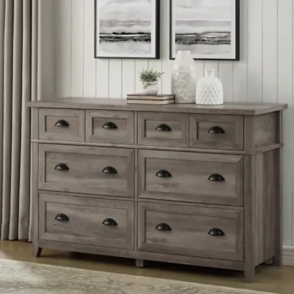Dressers & Chests-Kirkland's Home Graywash Wood Cup Handle Dresser Tan