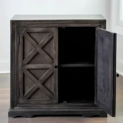 Cabinets & Sideboards-Kirkland's Home Graywash X 2-Door Wooden Cabinet Brown