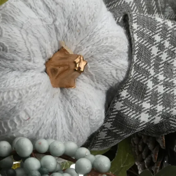 Wreaths-Kirkland's Home Green And Gray Ribbon Harvest Mix Wreath Green/Gray/White