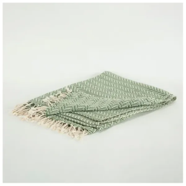 Blankets & Throws-Kirkland's Home Green And Ivory Chevron Cotton Throw Green/Ivory