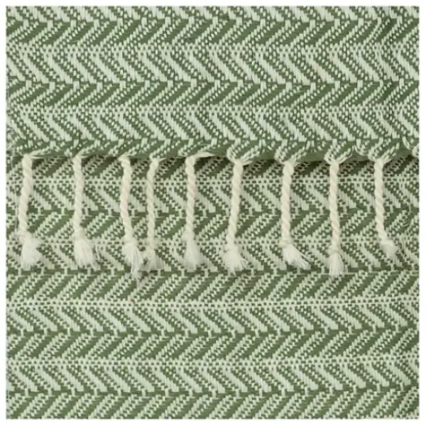Blankets & Throws-Kirkland's Home Green And Ivory Chevron Cotton Throw Green/Ivory