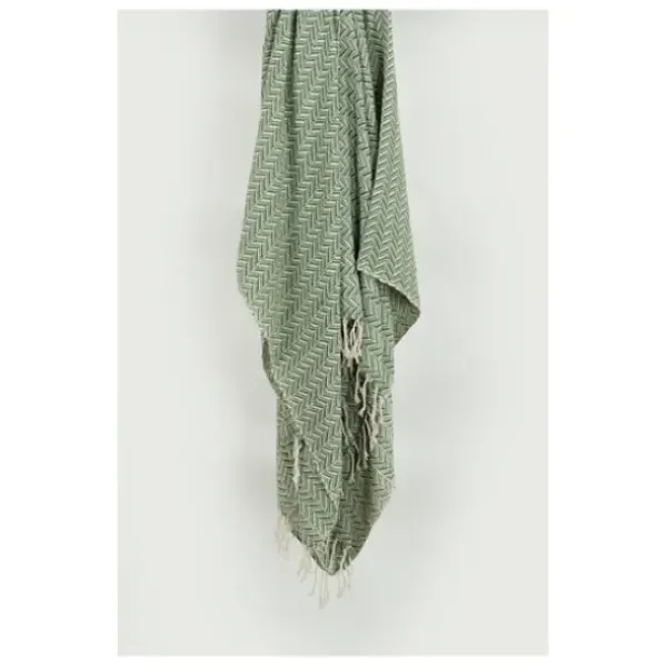 Blankets & Throws-Kirkland's Home Green And Ivory Chevron Cotton Throw Green/Ivory