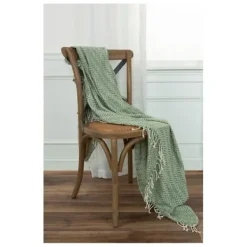 Blankets & Throws-Kirkland's Home Green And Ivory Chevron Cotton Throw Green/Ivory