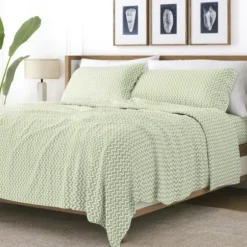 Bed Sheets-Kirkland's Home Green And White Chevron 3-Pc. Twin Sheet Set Green/White