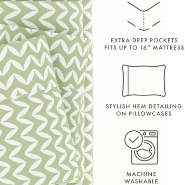 Bed Sheets-Kirkland's Home Green And White Chevron 3-Pc. Twin Sheet Set Green/White