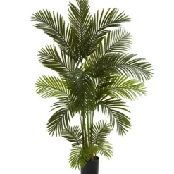 Trees & Topiaries-Kirkland's Home Green Areca Palm Tree In Black Planter, 66 In.