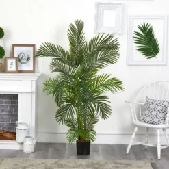 Trees & Topiaries-Kirkland's Home Green Areca Palm Tree In Black Planter, 66 In.