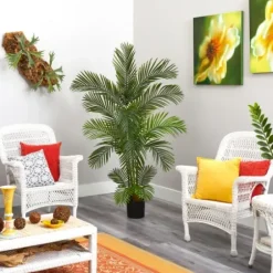 Trees & Topiaries-Kirkland's Home Green Areca Palm Tree In Black Planter, 66 In.