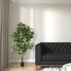 Trees & Topiaries-Kirkland's Home Green Fiddle Leaf Tree, 5 Ft.