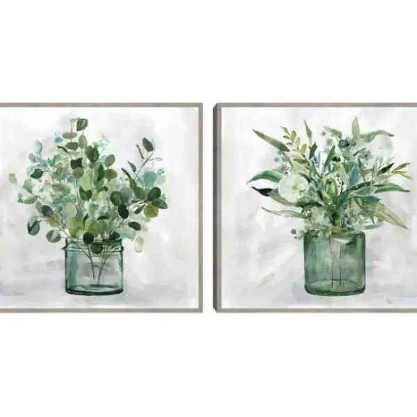 Canvas Art-Kirkland's Home Green Garden 2-Pc. Framed Canvas Art Print Set Gray