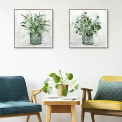 Canvas Art-Kirkland's Home Green Garden 2-Pc. Framed Canvas Art Print Set Gray