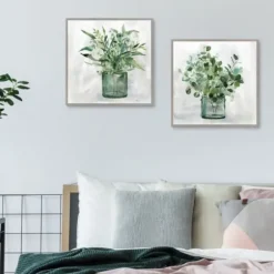 Canvas Art-Kirkland's Home Green Garden 2-Pc. Framed Canvas Art Print Set Gray