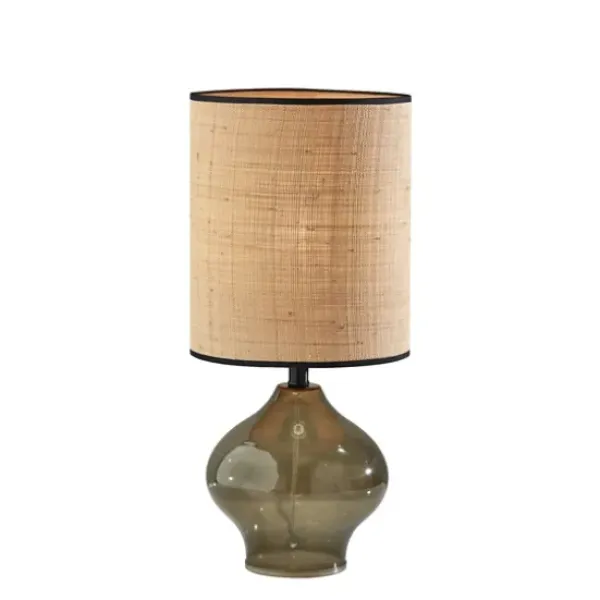 Table Lamps-Kirkland's Home Green Glass And Rat Shade Table Lamp, 23 In. Tan