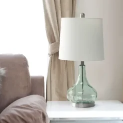 Table Lamps-Kirkland's Home Green Glass Ripple Table Lamp White