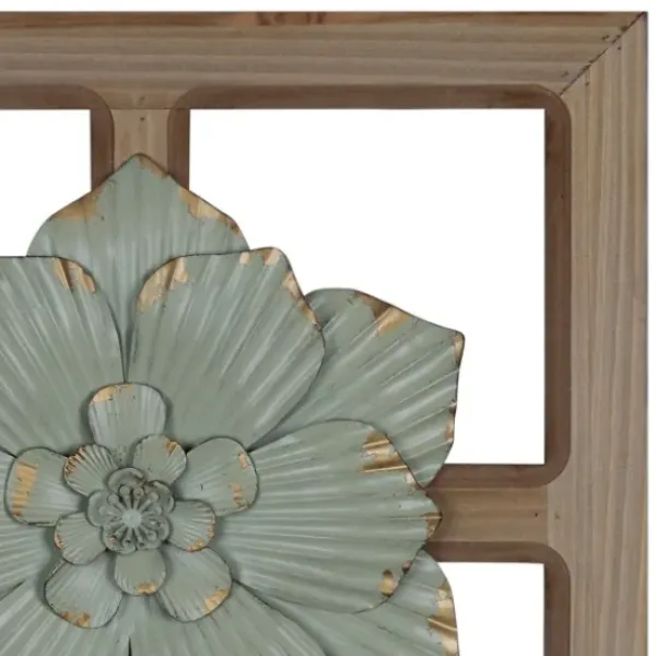 Wall Plaques-Kirkland's Home Green Metal Flower Wood Frame Wall Sculpture Green/Brown