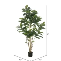 Trees & Topiaries-Kirkland's Home Green Rubber Tree, 6 Ft.