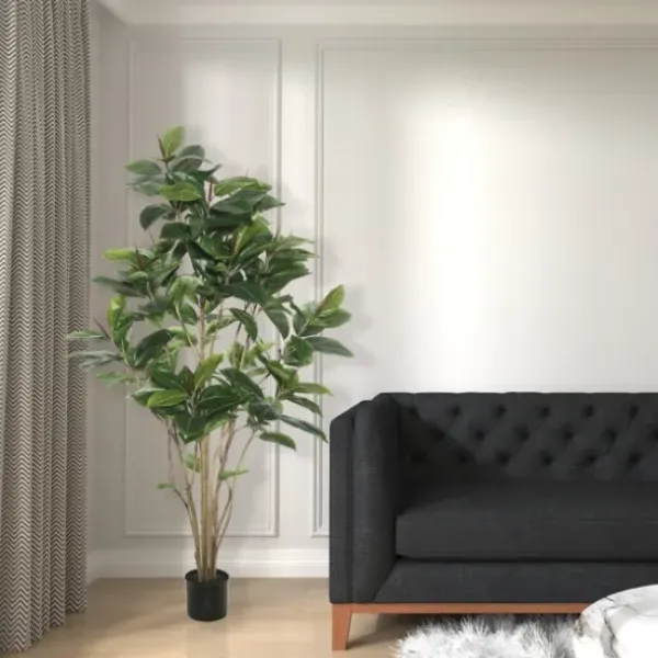 Trees & Topiaries-Kirkland's Home Green Rubber Tree, 6 Ft.