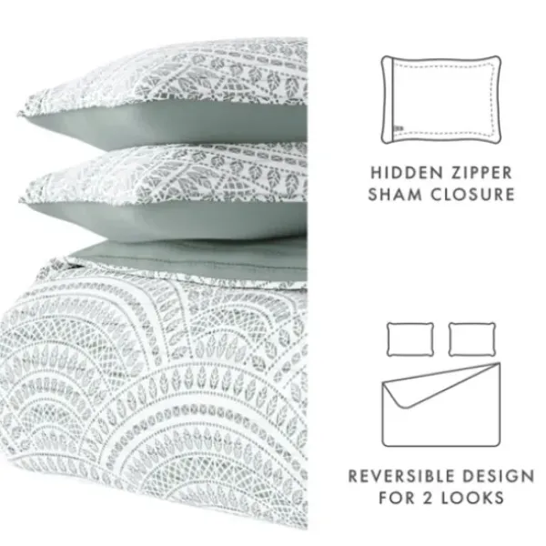 Quilts-Kirkland's Home Green Scalloped Reversible 3-Pc. Queen Quilt Set Green/White