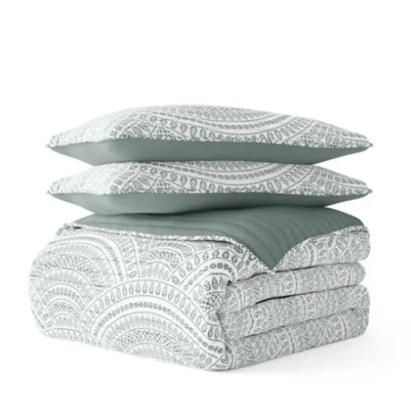 Quilts-Kirkland's Home Green Scalloped Reversible 3-Pc. King Quilt Set Green/White