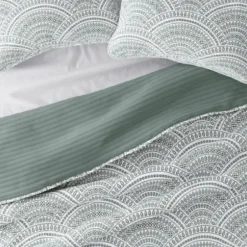 Quilts-Kirkland's Home Green Scalloped Reversible 3-Pc. King Quilt Set Green/White