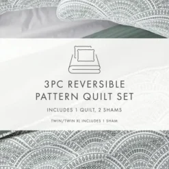 Quilts-Kirkland's Home Green Scalloped Reversible 3-Pc. King Quilt Set Green/White