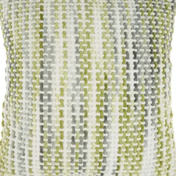 Pillows-Kirkland's Home Green Space Dye Woven Pillow Green/White