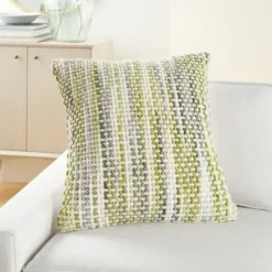 Pillows-Kirkland's Home Green Space Dye Woven Pillow Green/White