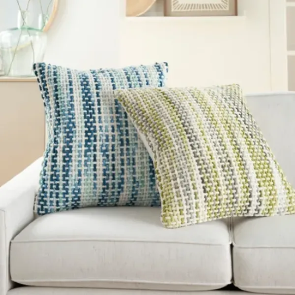 Pillows-Kirkland's Home Green Space Dye Woven Pillow Green/White