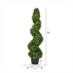 Trees & Topiaries-Kirkland's Home Green Spiral Boxwood Potted Topiary, 3 Ft.