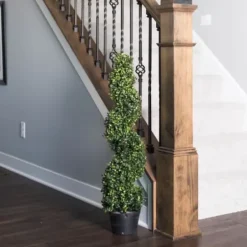 Trees & Topiaries-Kirkland's Home Green Spiral Boxwood Potted Topiary, 3 Ft.