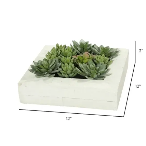 Arrangements & Greenery-Kirkland's Home Green Succulents In White Rustic Planter Green/White