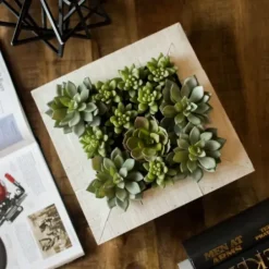 Arrangements & Greenery-Kirkland's Home Green Succulents In White Rustic Planter Green/White