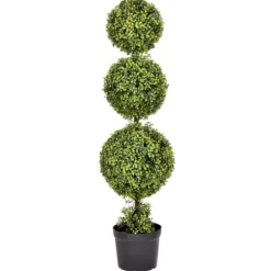 Trees & Topiaries-Kirkland's Home Green Triple Ball Boxwood Potted Topiary, 4 Ft.