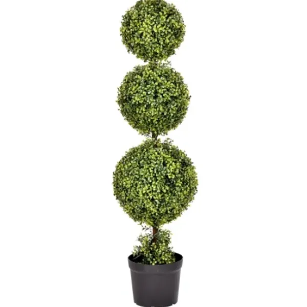 Trees & Topiaries-Kirkland's Home Green Triple Ball Boxwood Potted Topiary, 4 Ft.