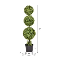 Trees & Topiaries-Kirkland's Home Green Triple Ball Boxwood Potted Topiary, 4 Ft.