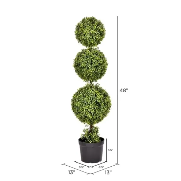 Trees & Topiaries-Kirkland's Home Green Triple Ball Boxwood Potted Topiary, 4 Ft.