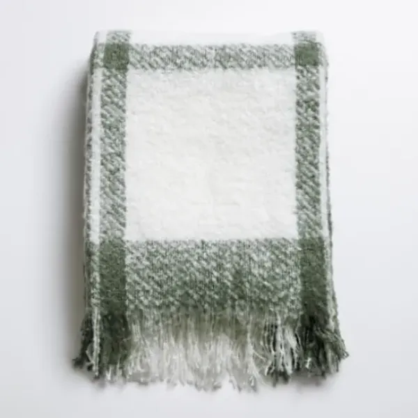 Blankets & Throws-Kirkland's Home Green Windowpane Faux Mohair Throw Green/White