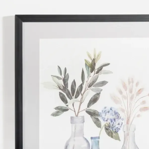 Framed Art-Kirkland's Home Greenery In Blue Glass Vase Framed Art Print White/Gray/Blue