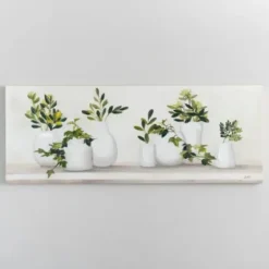 Canvas Art-Kirkland's Home Greenery In Bottle Vases Canvas Art Print Green/White